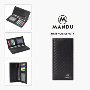 MANDU Wallet for Men 2024 New Long Clip Carbon Fiber Billfold Large Capacity Multi-function Anti-theft Brush Moneybag