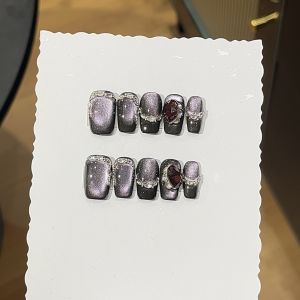 Handmade Dark Butterfly Shadow Glass Bead Cats Eye Zircon Cool Black Full Diamond Pure Handmade Wearable Nail Art Stickers