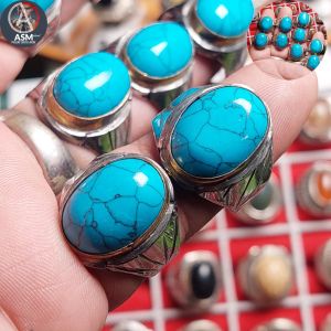 Cincin pirus Ring Monel Anti Karat Anti Kusam 18x13 dengan Batu Pirus dan Varian Size 75-95