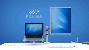 Aluminum Height Adjustable Desktop Arm Monitor Holder Plus Laptop Stand Full Motion Mount