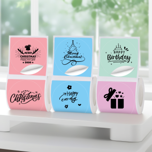 Cuộn Nhãn Nhiệt Tròn Tự Dính 50x50mm 150 Tờ Máy In Di Động P50 Vật Tư In Trang Trí Tự Làm