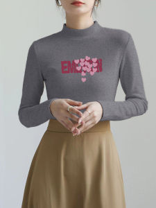 เสื้อยืดคอตั้งบุขนแกะหนาแขนยาวสำหรับผู้หญิงในฤดูใบไม้ผลิและฤดูใบไม้ร่วง เสื้อชั้นในแบบสวมสบายสไตล์เกาหลี ทรงสลิมฟิต