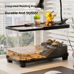 RA Turtle Tank with Lid Basking Platform Bottom Drain Plastic Reptile Habitat for Box Turtle AR