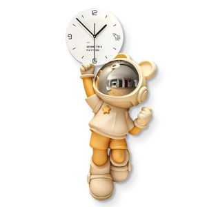 Creative Astronaut Cartoon Clock High-End Feeling Wall Hanging Modern Simple Household Perforation-Free Clock Wall Clock Living Room Decoration Clock Gift