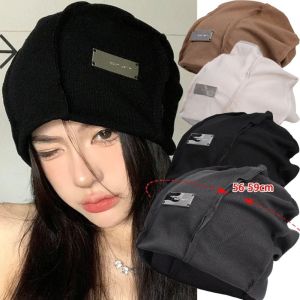 Autumn Winter Hats for Women Beanies Knitted Letter Hat Men Warm Solid Color Beanie Caps Cotton Pile Cap Bonnet Casual
