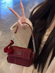 Elegant Red Wine Color Bridal Handbag Womens New 2025 Lightweight Luxury Unique Design High-End Crossbody Bag Fashionable