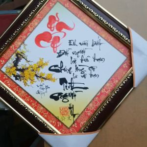 Tranh thư pháp Ơn cô kích thước 32cm x 32cm. Quà tặng tri ân Thầy cô 20/11. Quà Tết.
