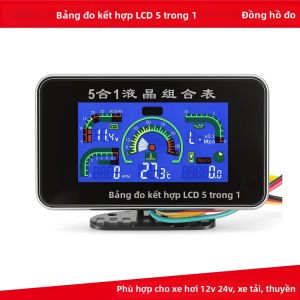 RYSJM | Đồng Hồ Đo Ô Tô Kỹ Thuật Số 5 Trong 1 Đa Năng Cho Ô Tô/xe tải/SUV/RV - Màn Hình LCD Hiển Thị Áp Suất Dầu Điện Áp Nhiệt Độ Nước Đồng Hồ Đo Tốc Độ 9-36V