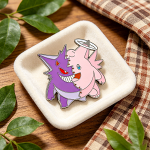 Bandai | Gengar And Clefable Split Design Hard Enamel Brooch Lapel Pin for Anime Enthusiasts And Collectors