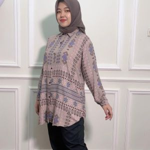 KEMEJA SEMI TUNIK RAYON VISCOSE MOTIF Baju Kancing Panjang Kantor Kombinasi