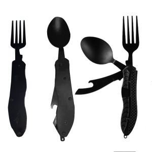 Homigoo 4 in 1 Multitool Camping Utensils Portable Stainless Steel Foldable Spoon Fork Bottle Opener Combo Set