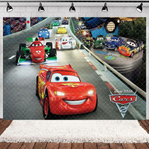 Potdemiel | Cartoon Racing Mobilization Backdrop Boy Birthday Party Decoration Balloon Cake Background Photography Supplies Banner Prop
