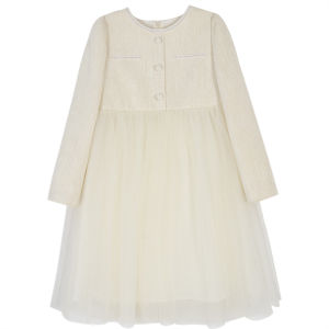 Princess Style Long Sleeve Mesh Skirt Dress New Spring Autumn Childrens Clothing Nylon Fabric Pure Color Female Kids Fashionable