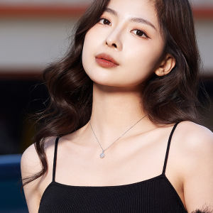 ZHOU LIU FU 周六福 S925 Sterling Silver Necklace White Cubic Zircons Classic Square Pendant Necklace for Women Girl 40+5CM J0614406