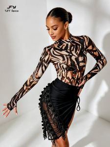 YJFY Dance | Leopard Mesh High-necked Ruffle Latin Dance Suit