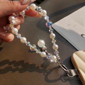 สร้อยคอคริสตัลพระจันทร์พับสองบริเวณ โซ่โทรศัพท์มือถือแบบสั้นสำหรับผู้หญิง เครื่องประดับตกแต่งแบบลำลองสำหรับการเดินทางกลางแจ้ง