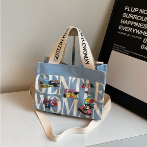 Casual Canvas Shoulder Bag for Women Letter Print Trendy Style Large Capacity Soft Handbag Leisure Crossbody Bag Female Model