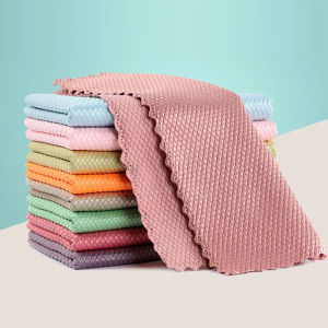 Khăn Lau Bếp Vảy Cá Thấm Hút Nước Không Xù Lông (25x25cm) - Khăn Lau Nhà Bếp/ Bát đĩa/ Lau Kính đa Năng - Khăn Lau Tay Không Đổ Lông Dễ Giặt sạch