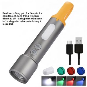 Alonefire | Đèn Pin LED Zoom Có Thể Sạc Lại 12W Với Đèn COB Đỏ Xanh Lá Cây Xanh Dương Trắng Dùng Cho Cắm Trại Ngoài Trời Đi Bộ Đường Dài Câu Cá - Nguồn Điện USB
