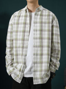 Gingham Shirt Mens Long Sleeves Spring and Autumn Pure Cotton Shirt Outwear Mens Trendy Loose Casual Students Hong Kong Style Underwear