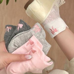 Mùa Hè Thêu nút thắt nơ vớ ngắn Harajuku Dễ Thương Lolita Giản Dị Vui Vớ qua mắt cá chân xuân hè Thoáng Khí Nữ Ống Vớ