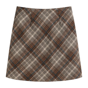 High Waist A-Line Mini Skirt in Plaid Woolen Fabric for plus Size Women Cover Hip Body Slimming Autumn Winter Fashion Trend