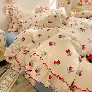 susan | Lovely Strawberry Style Washed Cotton Bed Sheet Set