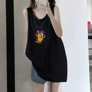 เสื้อกั๊กแขนกุดคอวีผ้าฝ้ายแท้สำหรับผู้หญิงในช่วงฤดูร้อน ทรงหลวม ดีไซน์เก๋ไก๋ ใส่ลำลอง สวมใส่สบาย ทรงหลวม