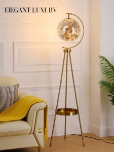 Nordic Light Luxury Floor Lamp Living Room Bedroom Bedside Creative Personality Glass Ball Tripod Storage Floor Lamp