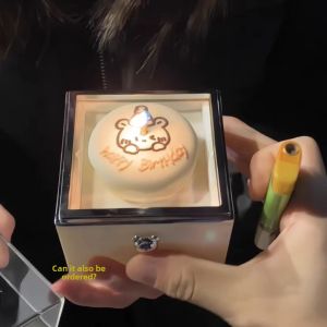 Creative Rotating Ring Box Bear Cake Surprise Birthday Gift for Girlfriend Romantic Festive Supplies Practical Creative Gifts