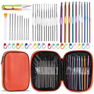 1set Handmade Needle Set Crochet Hooks Set with Orange Storage Case Ergonomic Knitting Needles Stitch Marker for DIY Hand Knit