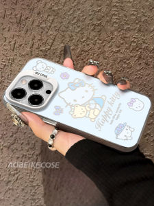 Kitty Cat Design Metal Silver Anti-Fall Phone Case for Apple 15 plus Creative Cartoon Style Protective Shell Female Model