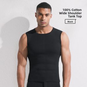 Yaloo Mens Fitness Tank Top Wide Shoulder Ribbed Pure Cotton Sportswear Base Layer Shoulder Pad Summer Sweatshirt