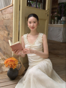 XXNING | Áo Thun Ôm Có Nơ Ruffle Chấm Bi Pháp