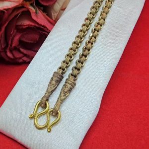 สร้อยคองานดิบทองเหลืองลายผ่าหวายกลมคู่ พ่นทรายตัดลาย ความยาว 24 นิ้ว งานดิบไม่ได้ชุบ ทองเหลืองโบราณ พร้อมส่ง