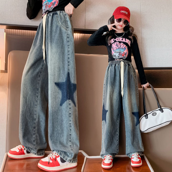 New Jeans for Kids Girls 7-16 Years Old Wide Leg Jeans Loose Pants ...