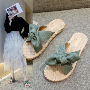 Korean Style Butterfly Knot Flat Sandals Womens Outdoor Fashionable Slip-On Shoes Spring Summer New Arrival Pure Color Flats