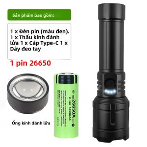 Siêu Mạnh Chống Nước Chiến Thuật Quân Sự Đèn Pin Tập Trung Đánh Lửa Cắm Trại Ngoài Trời Phiêu Lưu Đèn Pin Thân Hợp Kim Nhôm Lumen Cao 1200