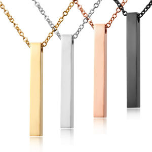 DIY Name Number Date Custom Stainless Steel Personalized Engraved Bar Necklace Square Pendant For Women Gift Name Pendant Jewelry Set