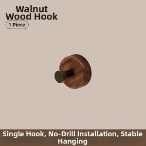 XIDUOSHU | Walnut Wood Self-Adhesive Heavy Duty Door Back Wall Mounted Round Hook