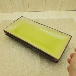 จานเซรามิค 5.6 x 11.75 นิ้ว 3 สี เหลือง ฟ้า และ เขียวตอง เนื้อศิลาดล