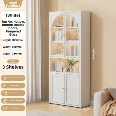 DIBIOU | Glass Door Bookshelf For Home Children Storage Metal Organizer