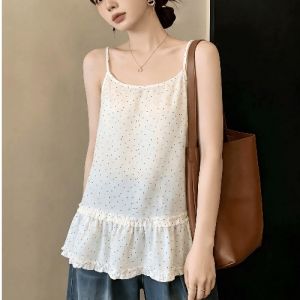 AIYITI | Áo Thun Nữ Dots Hình Chấm Bi Viền Xếp Ly Kiểu Rộng