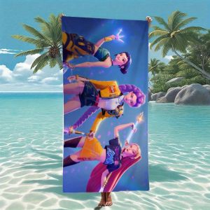 K-Pop Demon Hunters Beach Towel Quick-Dry Large Bath Pool Towel with Anime Demon Hunter Designs Soft Polyester Blend