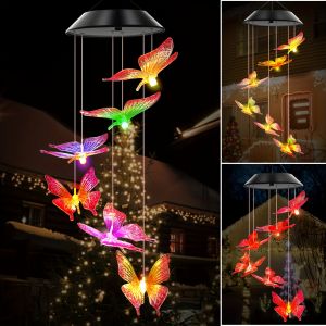 1PC Led Color Changing Butterfly Dragonfly Hummingbird Solar Wind Chimes Outdoor Waterproof Birthday Gifts
