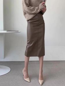 ＜102＞  Váy Da Chân Váy Nữ Thu Đông 2025 Váy Dài Giữa Xẻ Lưng Thẳng Cạp Cao Mẫu Mới