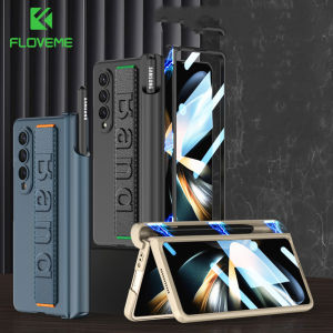 [With Screen Film] FLOVEME Magnetic Hinge Wristband Phone Case For Samsung Galaxy Z Fold 4 5G With Pen Holder Kickstand Hard PC With Screen Flim Back Cover For Galaxy Z Fold 4