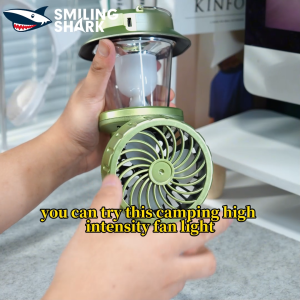 LED แคมป์ LY8313ฉลามยิ้มโคมไฟตั้งแคมป์พัดลมพับเก็บได้5โหมดแบบชาร์จไฟได้แสงแคมป์กลางแจ้งกันน้ำแบบแขวนลอย