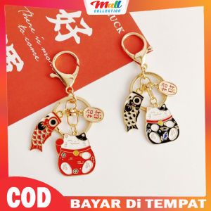 MALL Gantungan Kunci Ikan Koi Kucing Hoki Lucky Jepang Keychain Rumah Tas Mobil KEY10