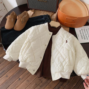 เสื้อแจ็คเก็ตเบสบอลผ้าฝ้ายปักลายฤดูใบไม้ร่วง/ฤดูหนาวสำหรับเด็กชายและเด็กหญิง เสื้อคลุมกันหนาวแบบมีซิป แขนยาว ปกตัว